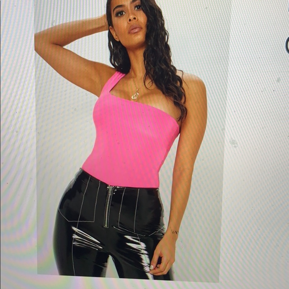 Pink one shoulder bodysuit
